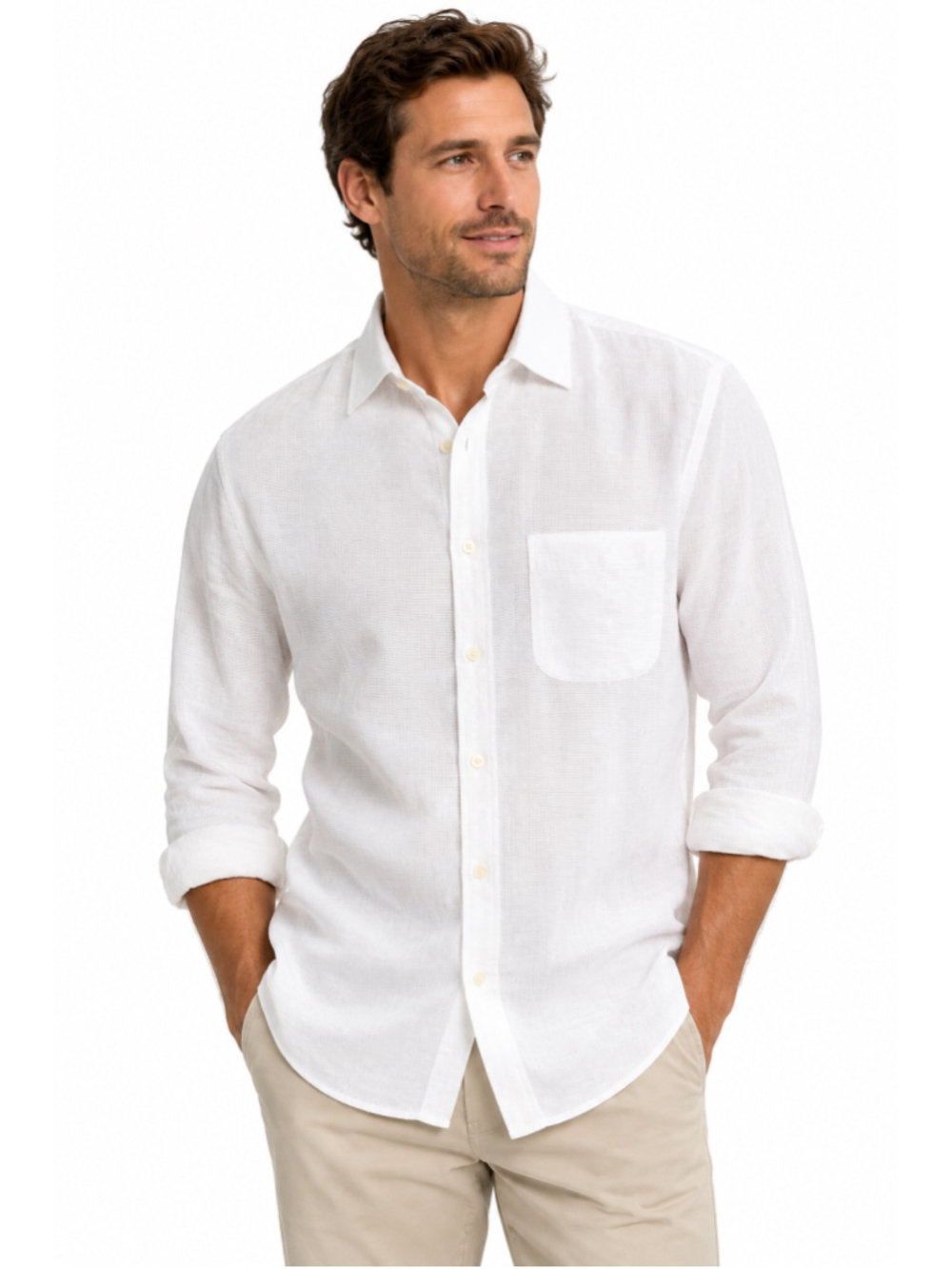 OF Italy Mens White Textured Cotton Dress Shirt Button Up Office 15.5 #1067